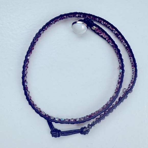 Handmade Purple Beaded Crystal Wrap Around Bracelet - Picture 2 of 2